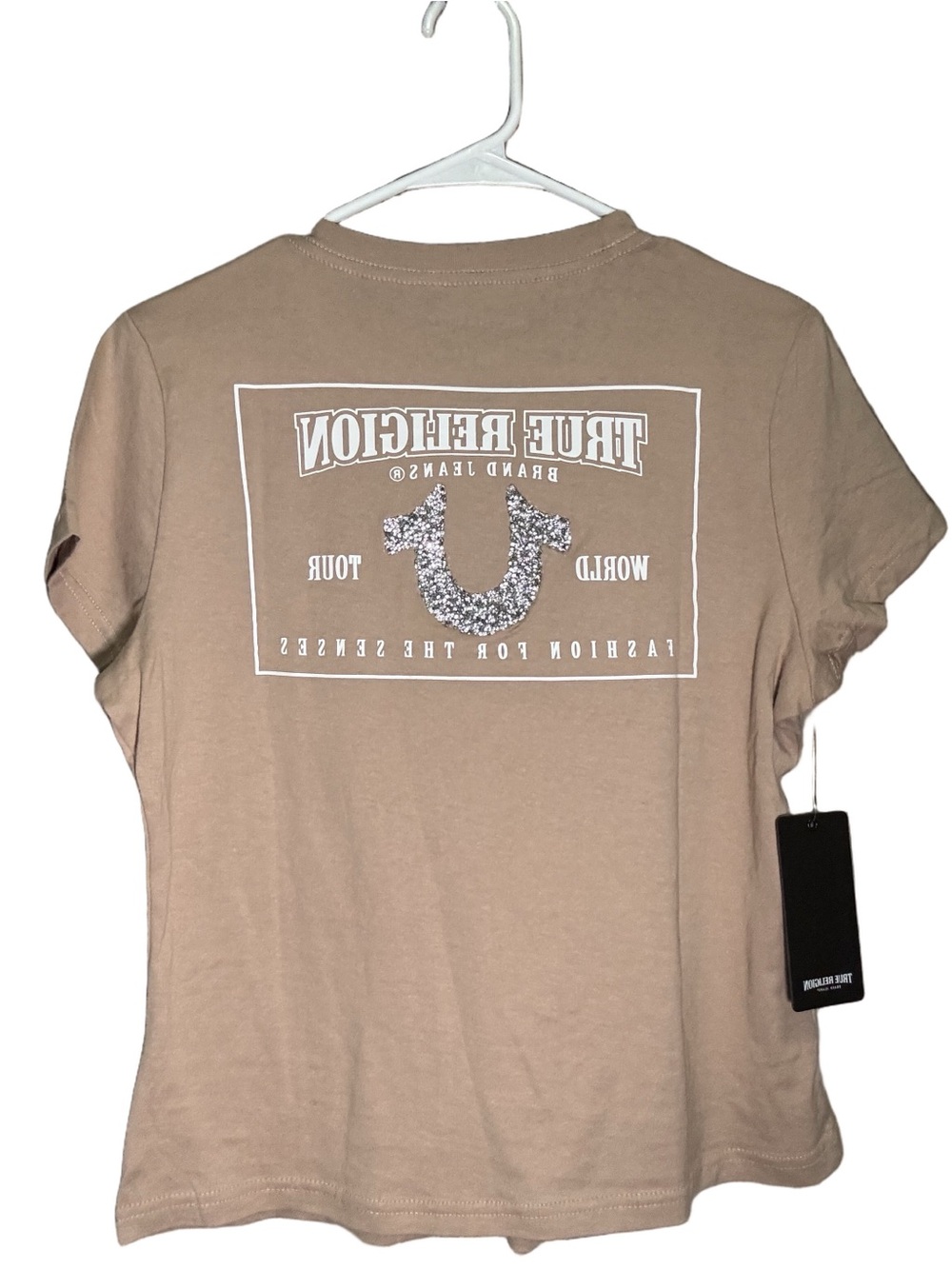 True Religion Women's Short Sleeve Crew Tee in Beige - Picture 2 of 3